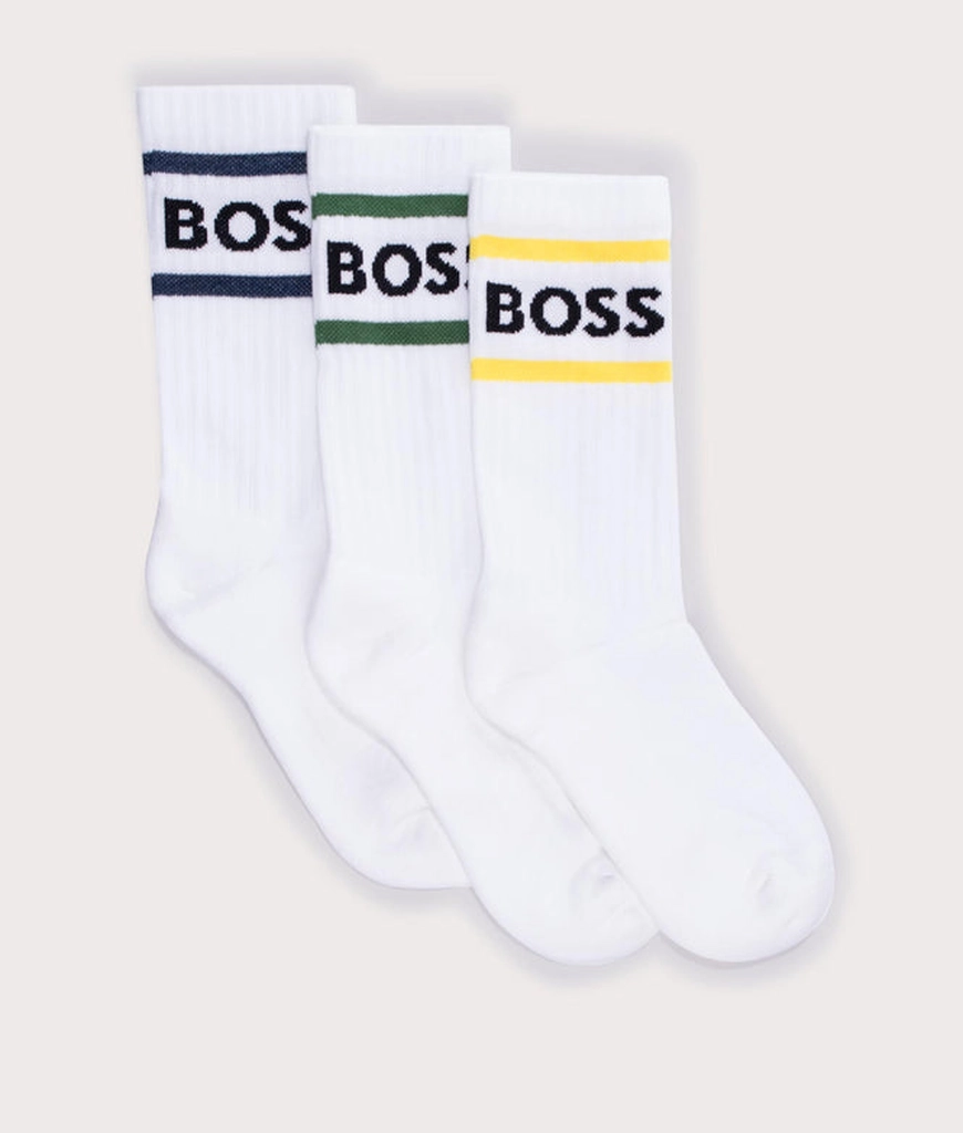 Hugo Boss Mens 3 Pack of Short Rib Stripe Logo Socks